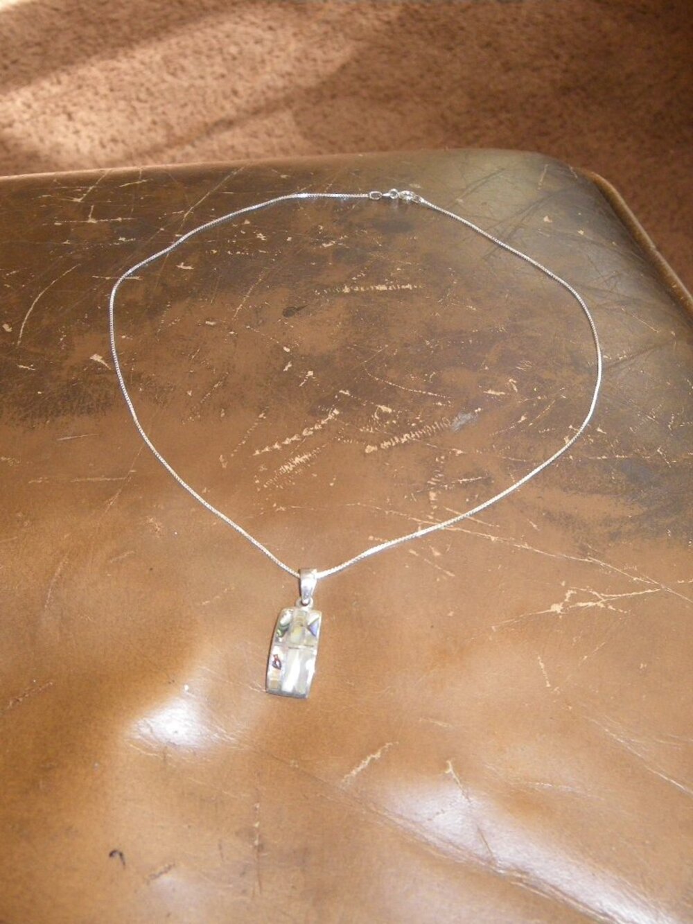 Women’s Sterling Silver Thin Necklace w/ Mother of Pearl Pendant